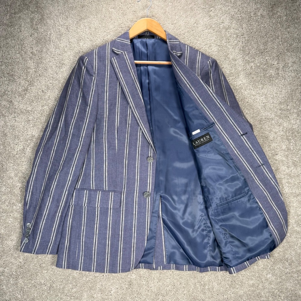 Lauren Ralph Lauren Men's 38R Blue White Striped 100% Linen Blazer Sport Coat